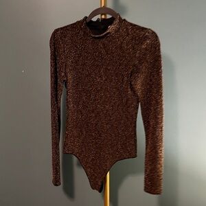 Show Me Your MuMu Shimmering Black and Gold Long Sleeve Bodysuit
